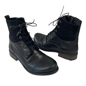 Tara M Leena Size 42 Black Leather and‎ Suede Side zip lace up Ankle Boots